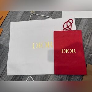 Dior Red and White Gift Bags with Gold Logo